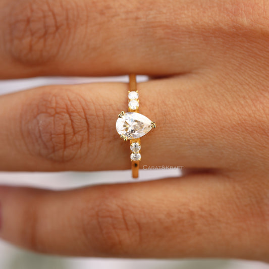 Pear Shaped Minimalist Moissanite Engagement Ring, view 1
