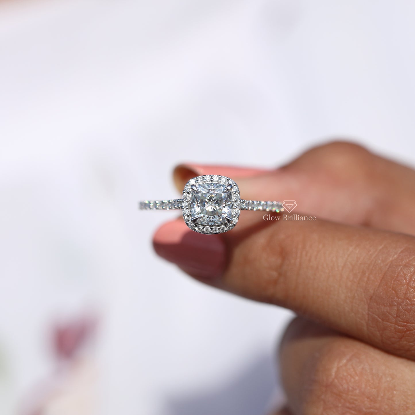 Cushion Halo Lab Grown Diamond Engagement Ring