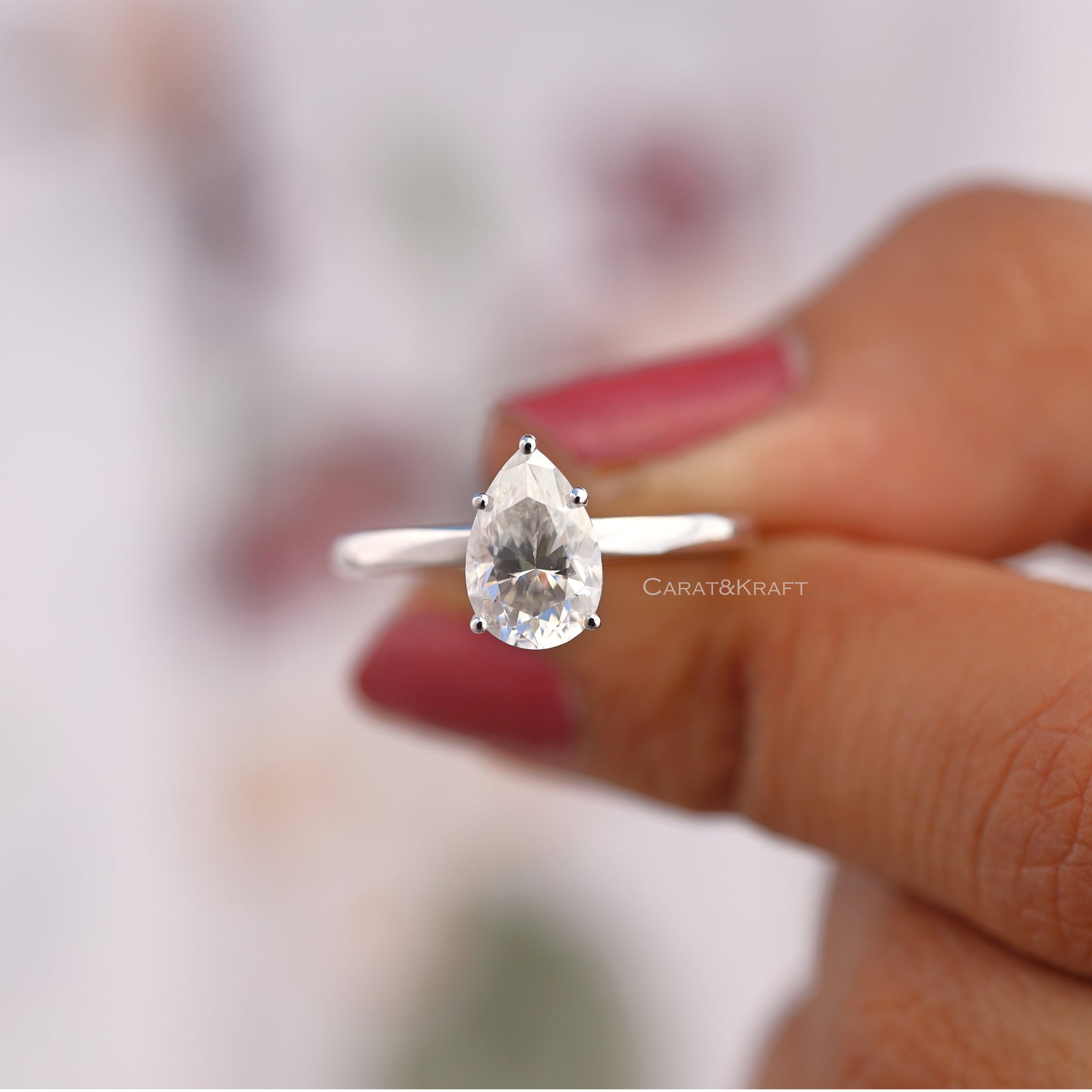 1.00 to 3.0 CT Pear Cut Lab Grown Diamond Solitaire Engagement Ring