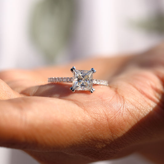 0.50 to 3.00 CT Princess Cut Lab Grown Diamond Engagement Ring, view 1