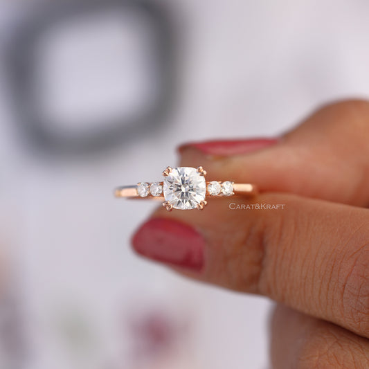 Cushion Cut Five Stone Lab Grown Diamond Ring, view 1