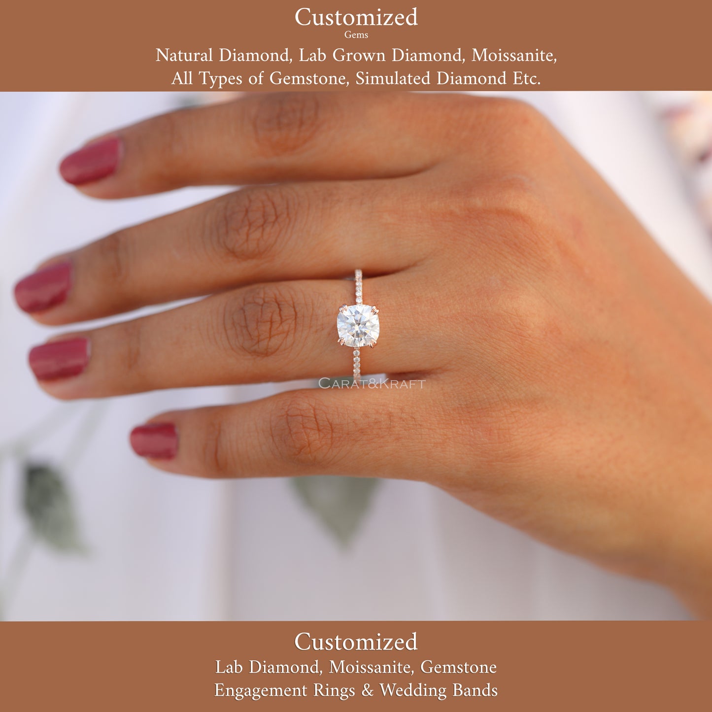 0.50 CT to 3.0 CT Cushion Cut Lab Grown Diamond Engagement Ring