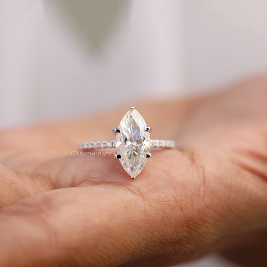 0.50 to 3.00CT Marquise Lab Grown Diamond Pave Engagement Ring, view 1