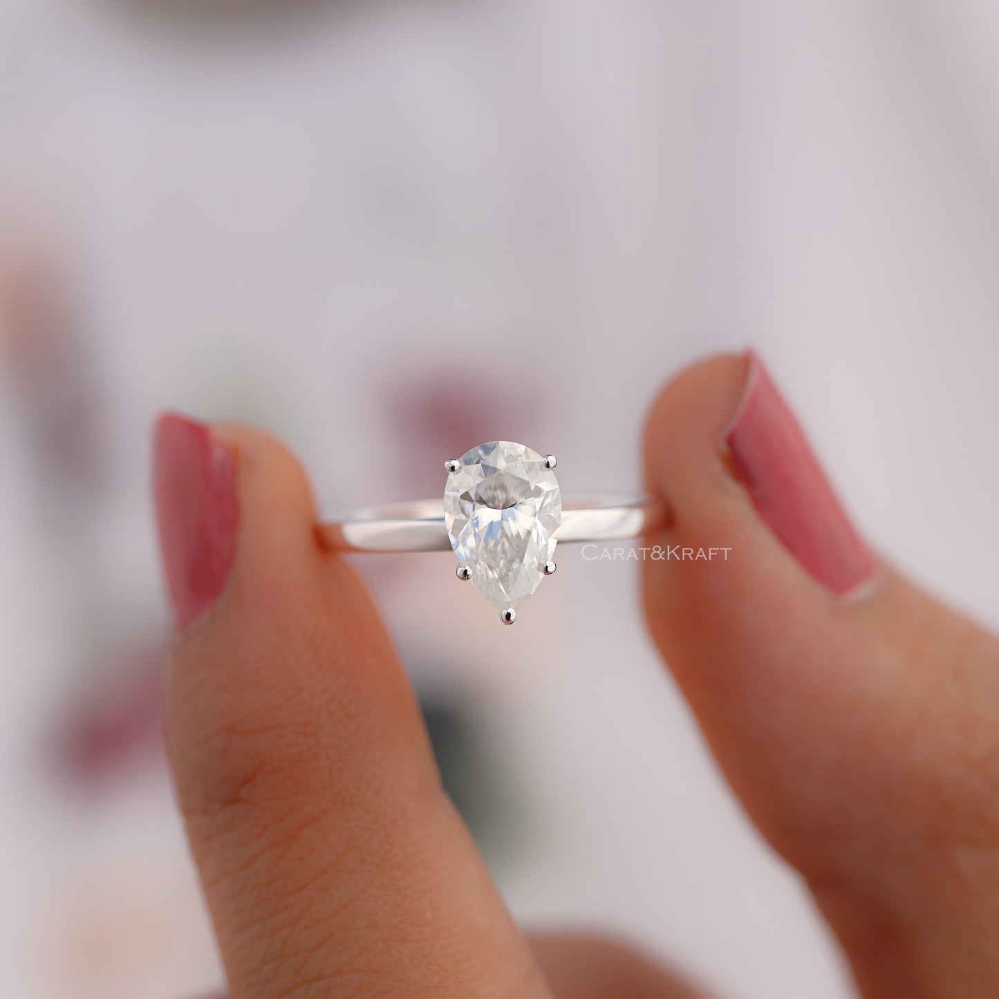 1.00 to 3.0 CT Pear Cut Lab Grown Diamond Solitaire Engagement Ring