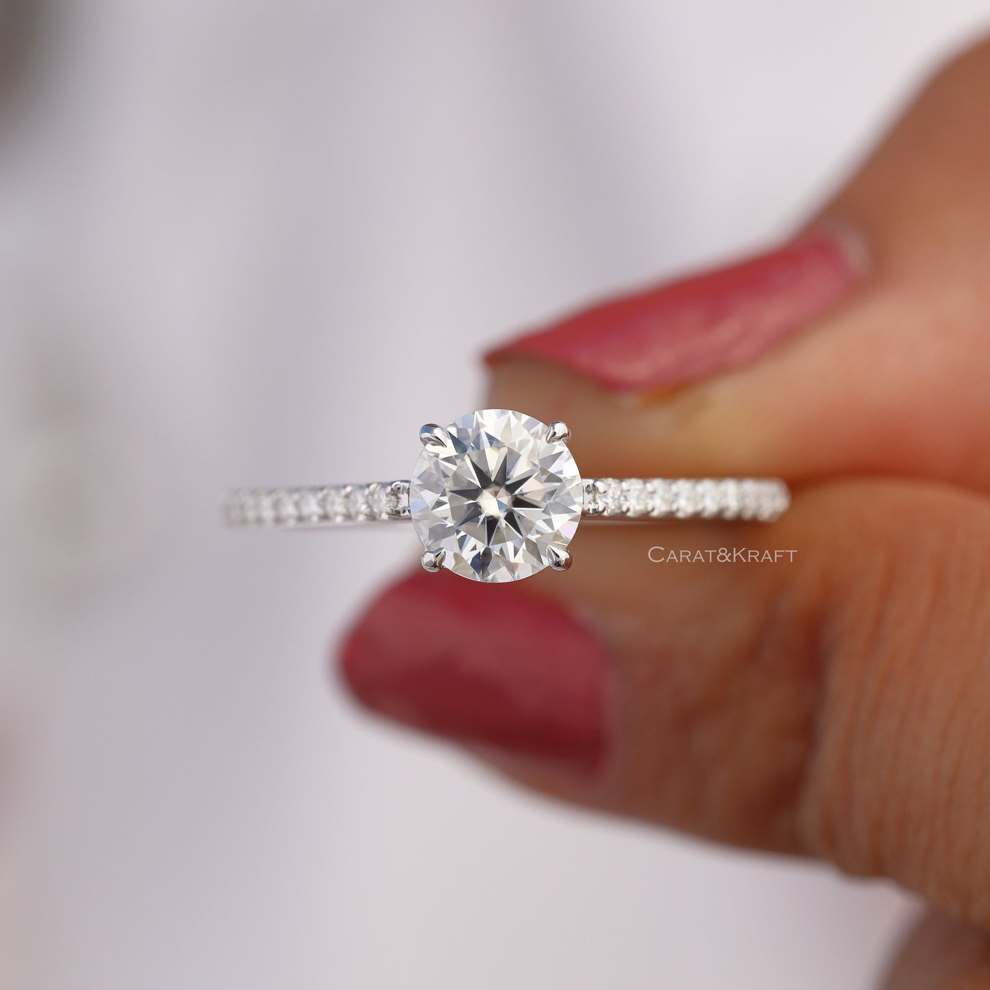 Round Lab Created Diamond Pave Setting Engagement Ring
