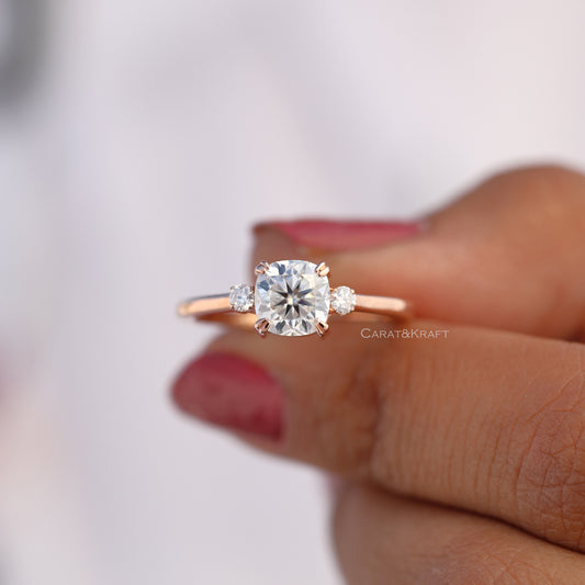 Cushion Three Stone Lab Grown Diamond Ring, view 1