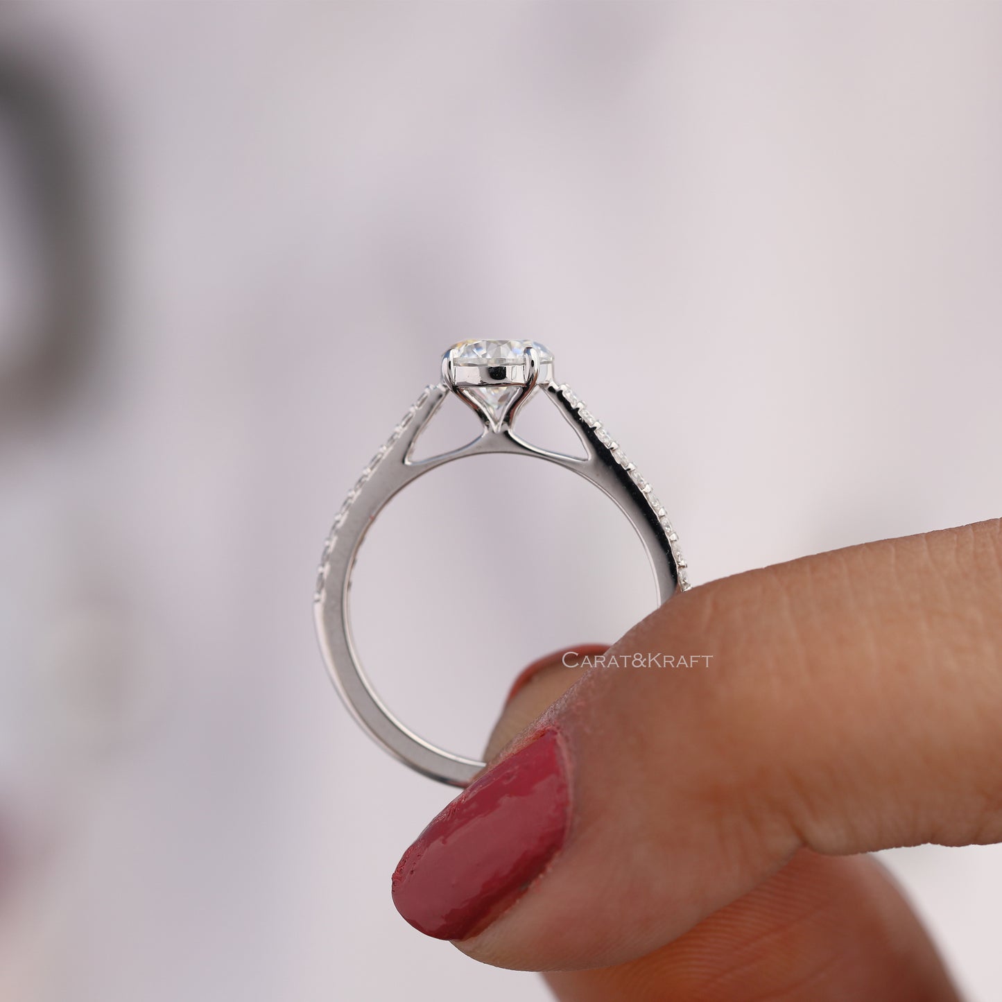 Round Lab Created Diamond Pave Setting Engagement Ring