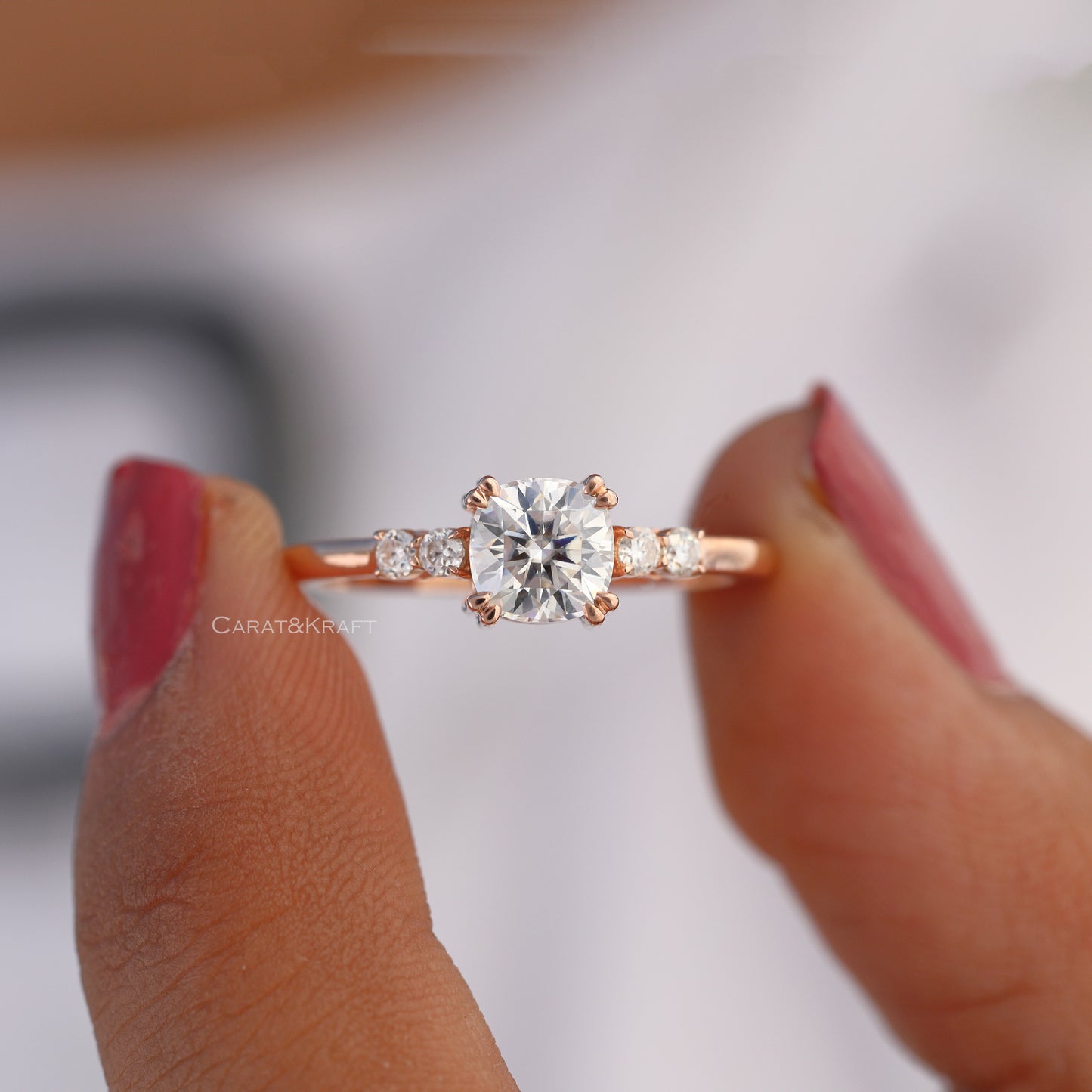 Cushion Cut Double Claw Prong Minimalist Engagement Ring