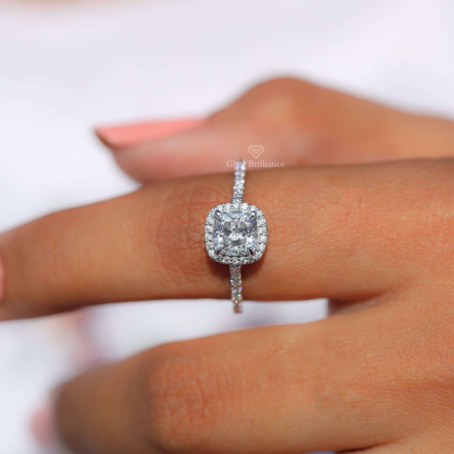 Cushion Halo Lab Grown Diamond Engagement Ring