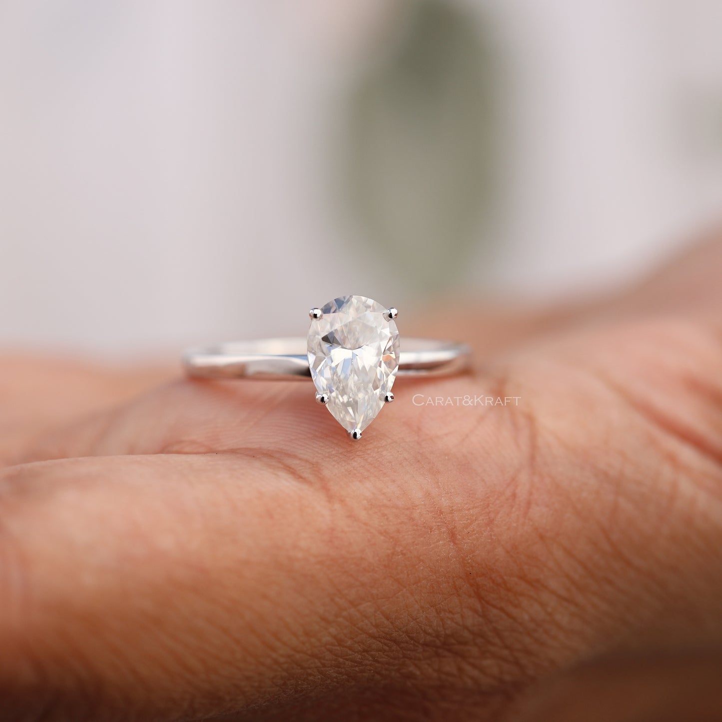 1.00CT To 5.00CT Pear Moissanite Solitaire Ring