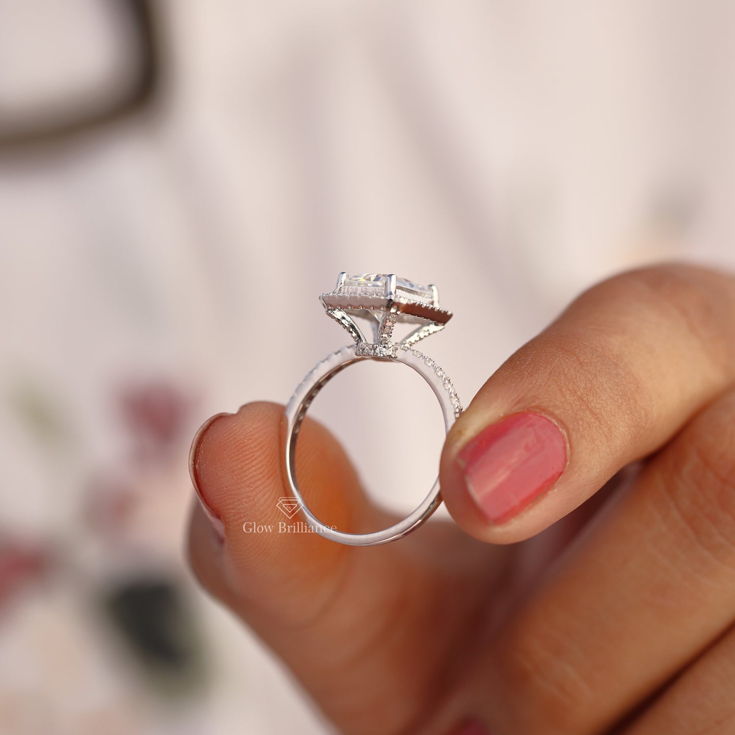 0.50 to 3.00CT Radiant Halo Lab Grown Diamond Pave Engagement Ring