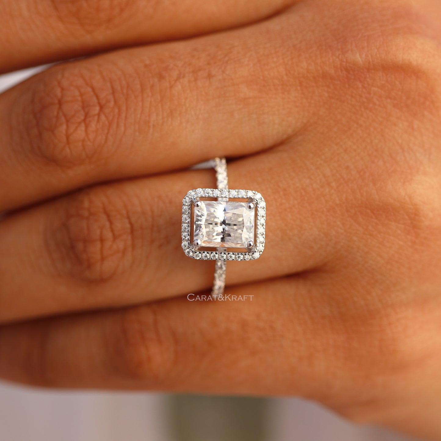 0.50 to 3.00CT Radiant Halo Lab Grown Diamond Pave Engagement Ring
