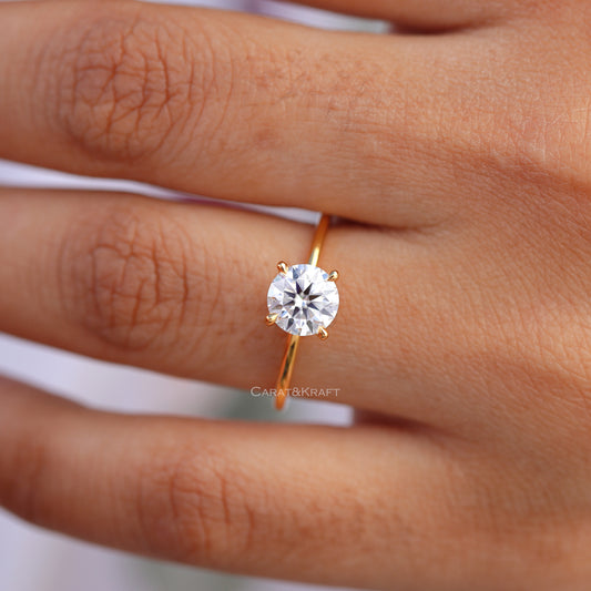 Classic 4-Prong Whisper Thin Round Moissanite Solitaire Ring, view 1