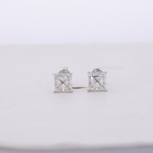Princess Cut Colorless Moissanite Earrings, Princess Stud Earrings, Wedding Earrings, Push Back Earrings, Anniversary Gift Earrings