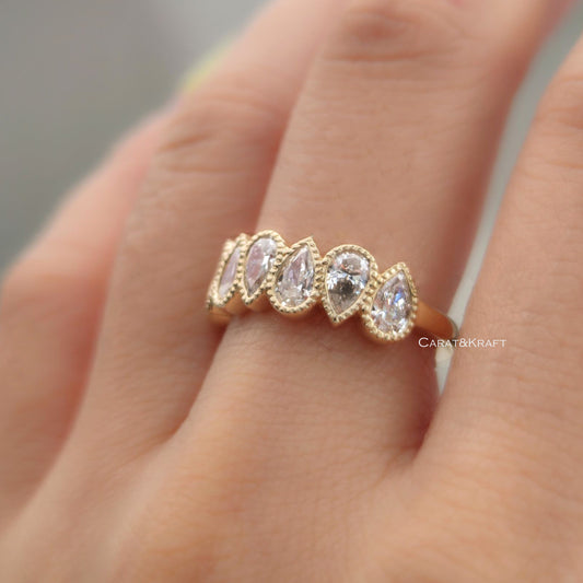 East to West Pear Diamond Eternity Band • Moissanite Wedding Ring for Her • Stackable Anniversary Band • Promise Ring Gift