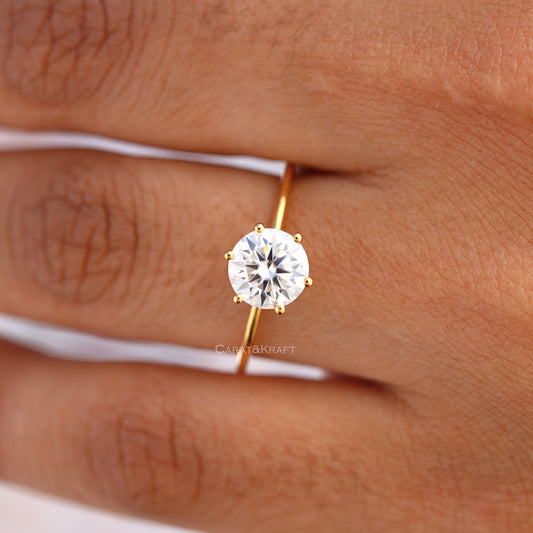Round Solitaire Moissanite Diamond Ring, view 1