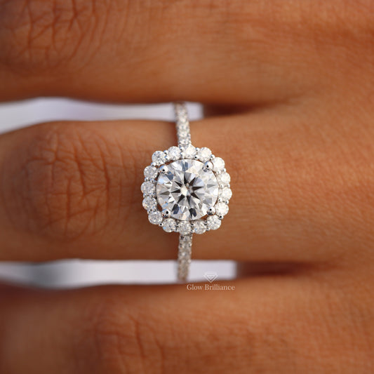 Round Cut Halo Moissanite Engagement Ring, view 1