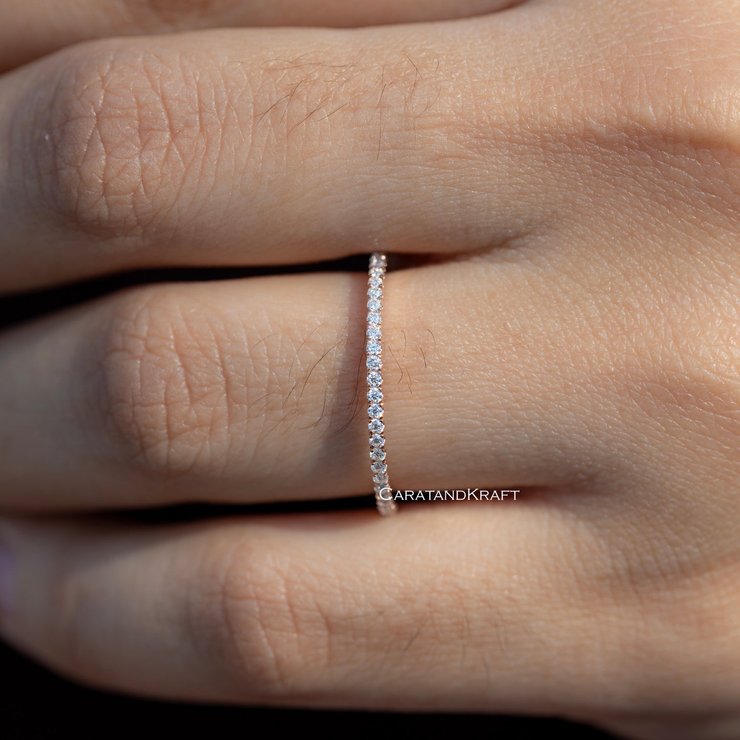 14k Rose Gold 1.1mm Micro Pave Moissanite Half Eternity Wedding Band