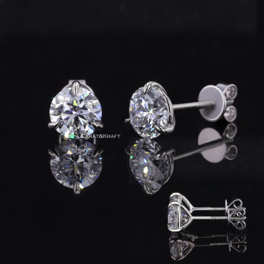 Round Cut moissanite Diamond Stud Earrings, Minimalist Earrings Available In Various Sizes, Screw Back Earrings For Her, CVD Diamond Earrings