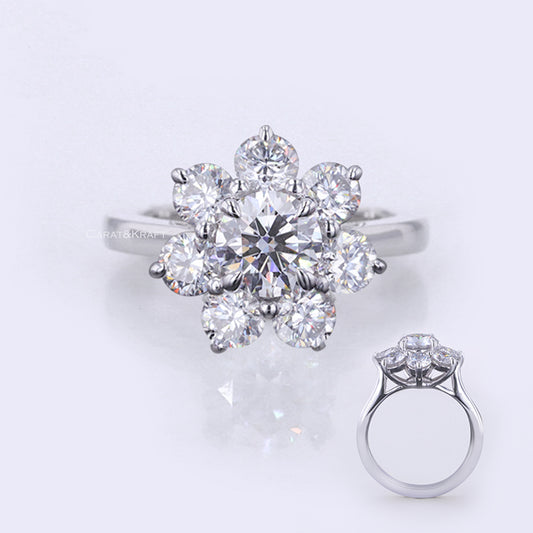 Round Cut Moissanite Floral Halo Engagement Ring, view 1
