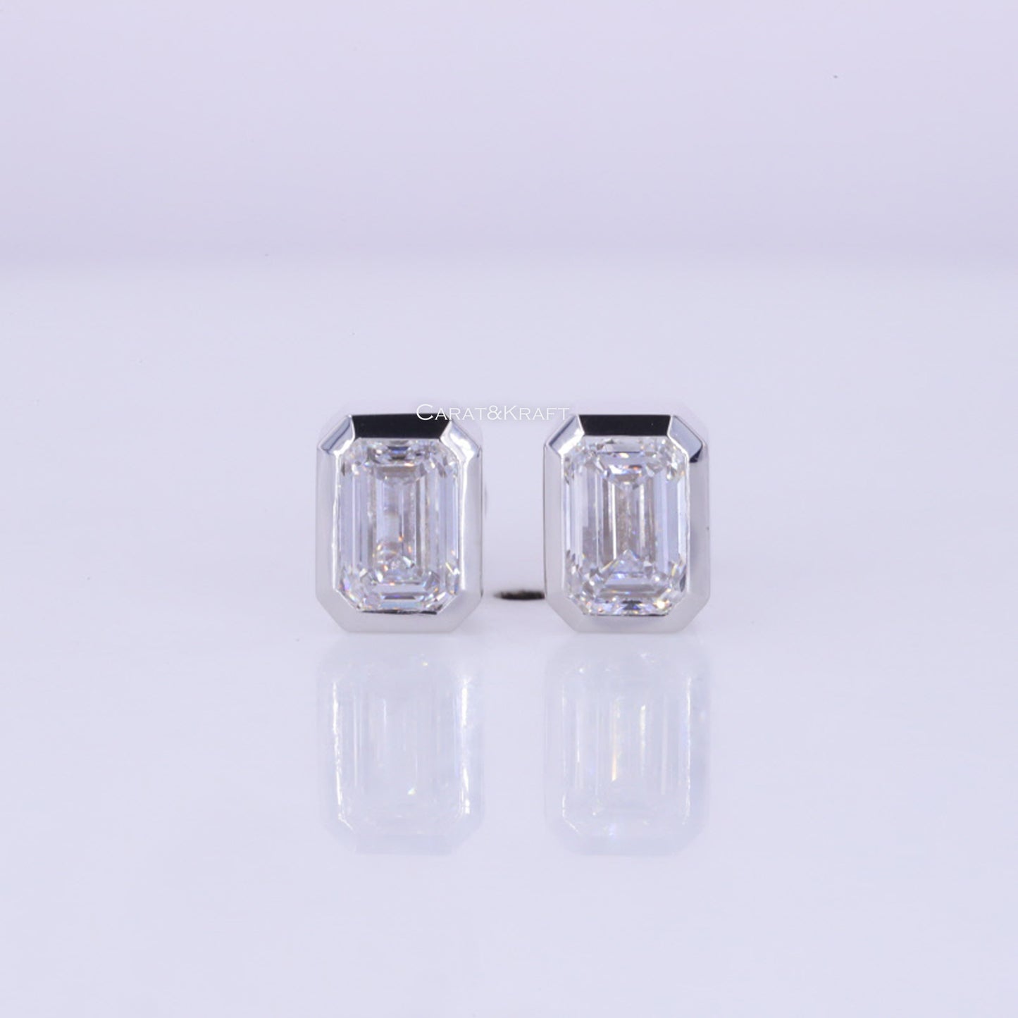 Emerald Cut Moissanite Diamond Stud Earrings, Everyday Wear Minimalist Stud Earrings, Bezel Set Solitaire Earrings, Diamond Studs