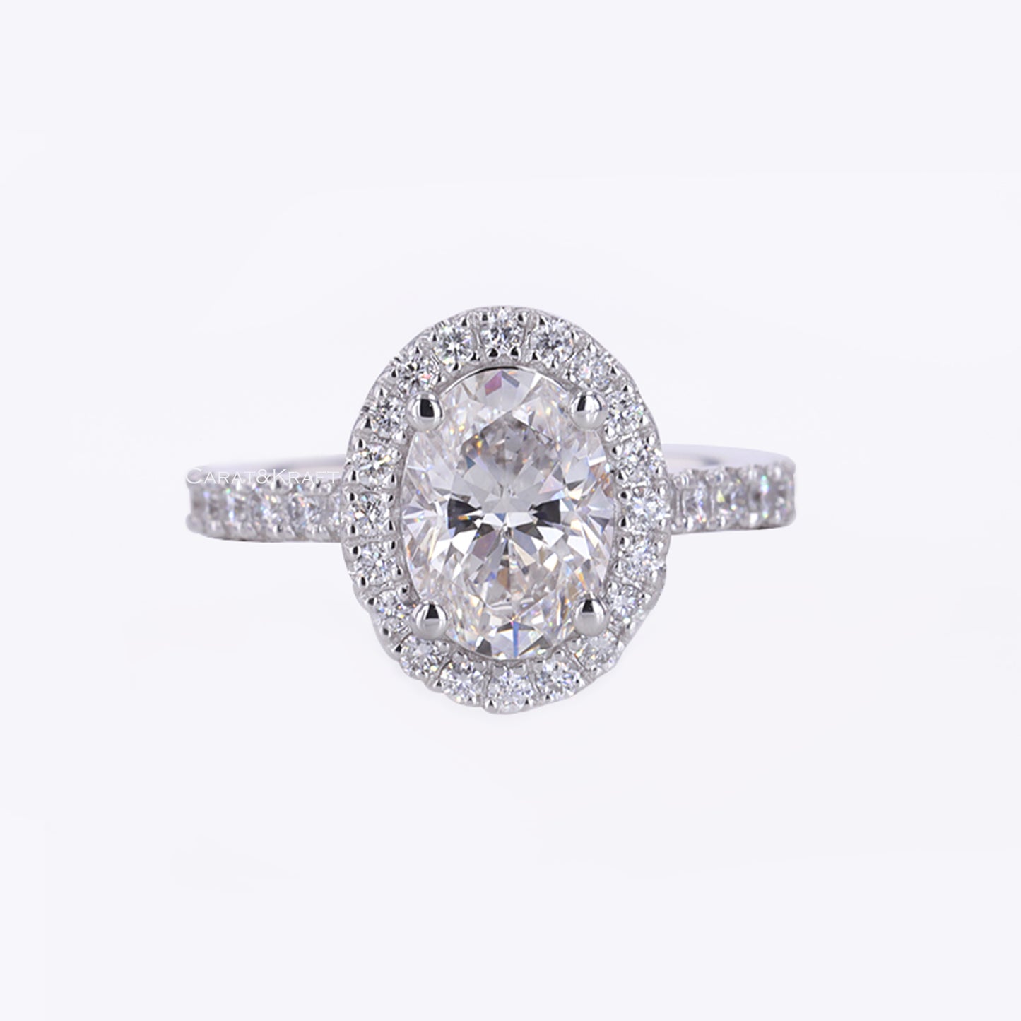 Oval lab grown Halo Engagement Ring with Pave Band, Halo Wedding Ring, Yellow/White/Rose Gold Ring, Anniversary Ring for Women