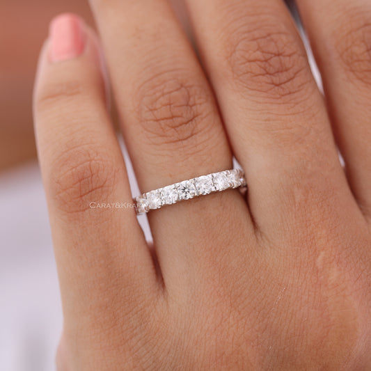 3mm Lab Grown Diamond Platinam Ring, 3/4 Eternity Diamond Platinum Band, Stackable Wedding Band, view 1