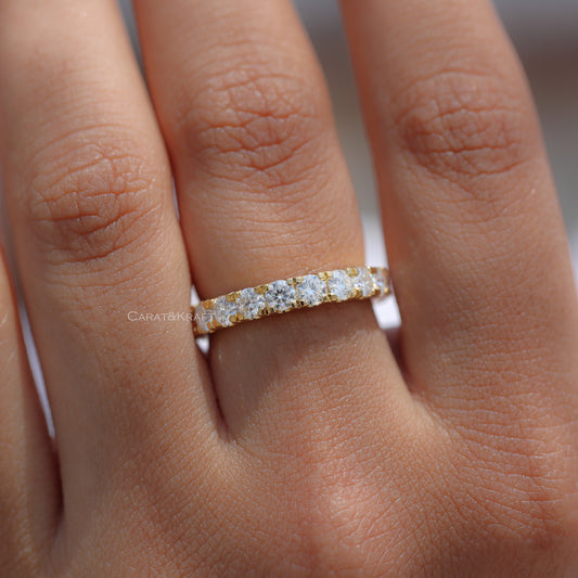 3mm Lab Grown Diamond Platinam Ring, 3/4 Eternity Diamond Platinum Band, Stackable Wedding Band, view 8