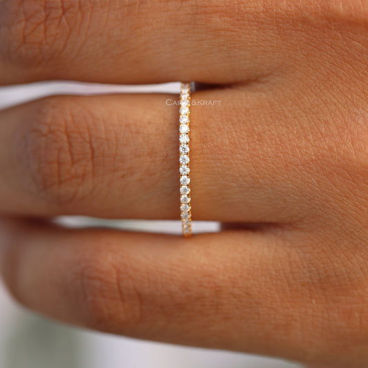 1.3mm Solid Gold Half Eternity Moissanite Band, view 1