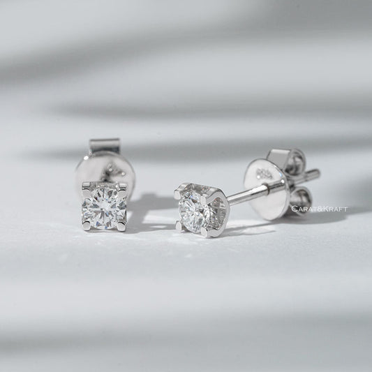 Round Moissanite Diamond Solitaire Earring, view 1