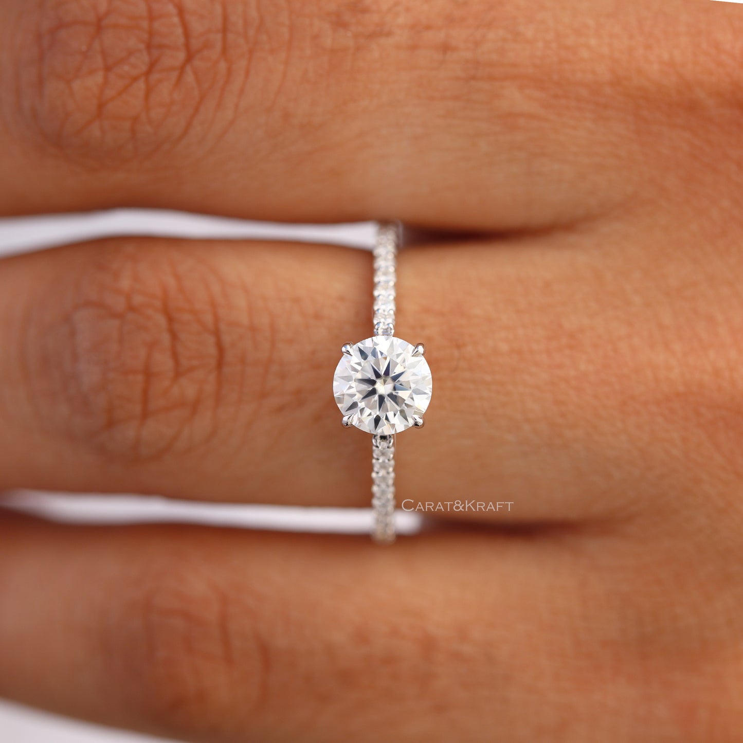 Round Lab Created Diamond Pave Setting Engagement Ring