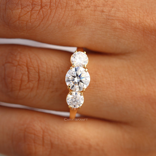 Round Cut Three Stone Simple Engagement Ring, view 1