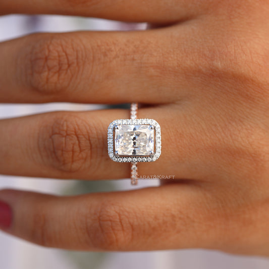 Radiant Cut Halo Moissanite Diamond Two Tone Engagement Ring, view 2