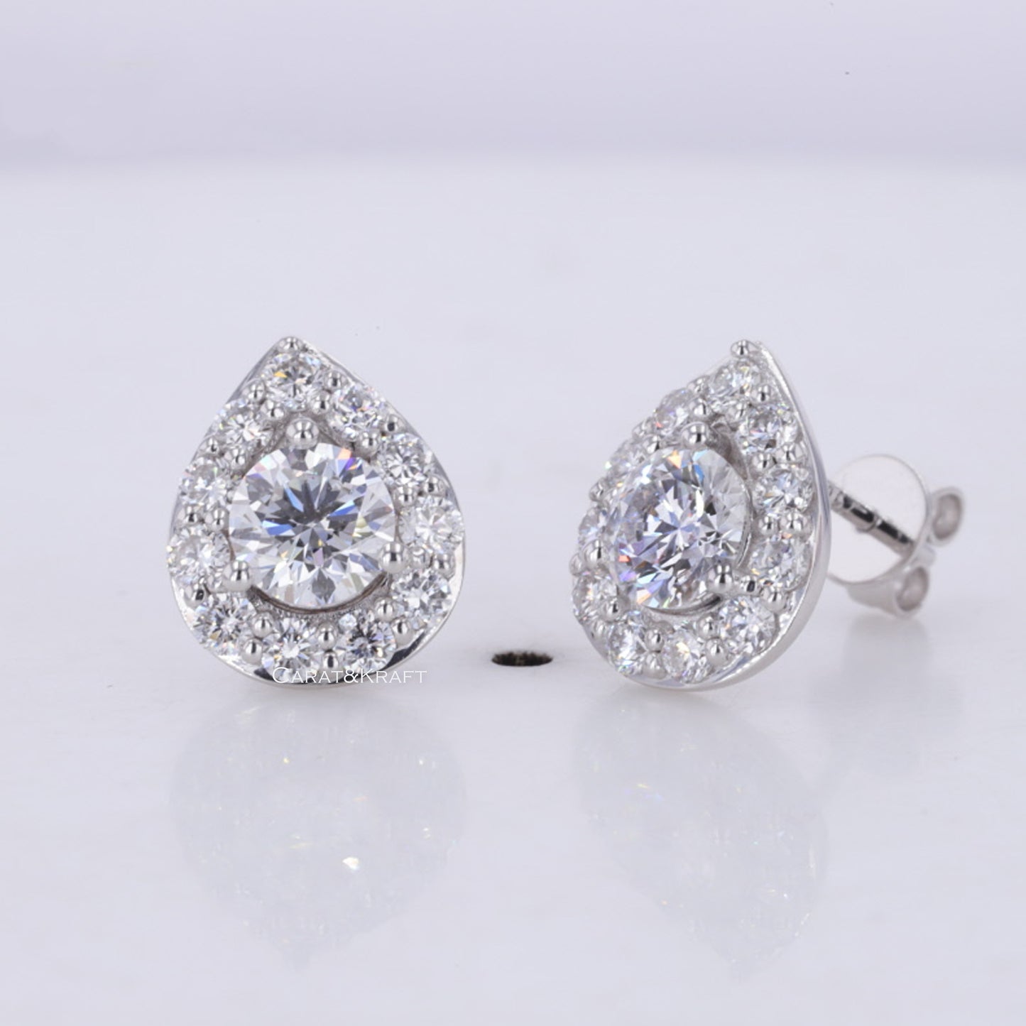 Round Cut Lab Grown Diamond Halo Stud Earrings / EF-VS Diamond Minimalist Screw Back Earrings / Conflict Free Diamond Anniversary Earrings