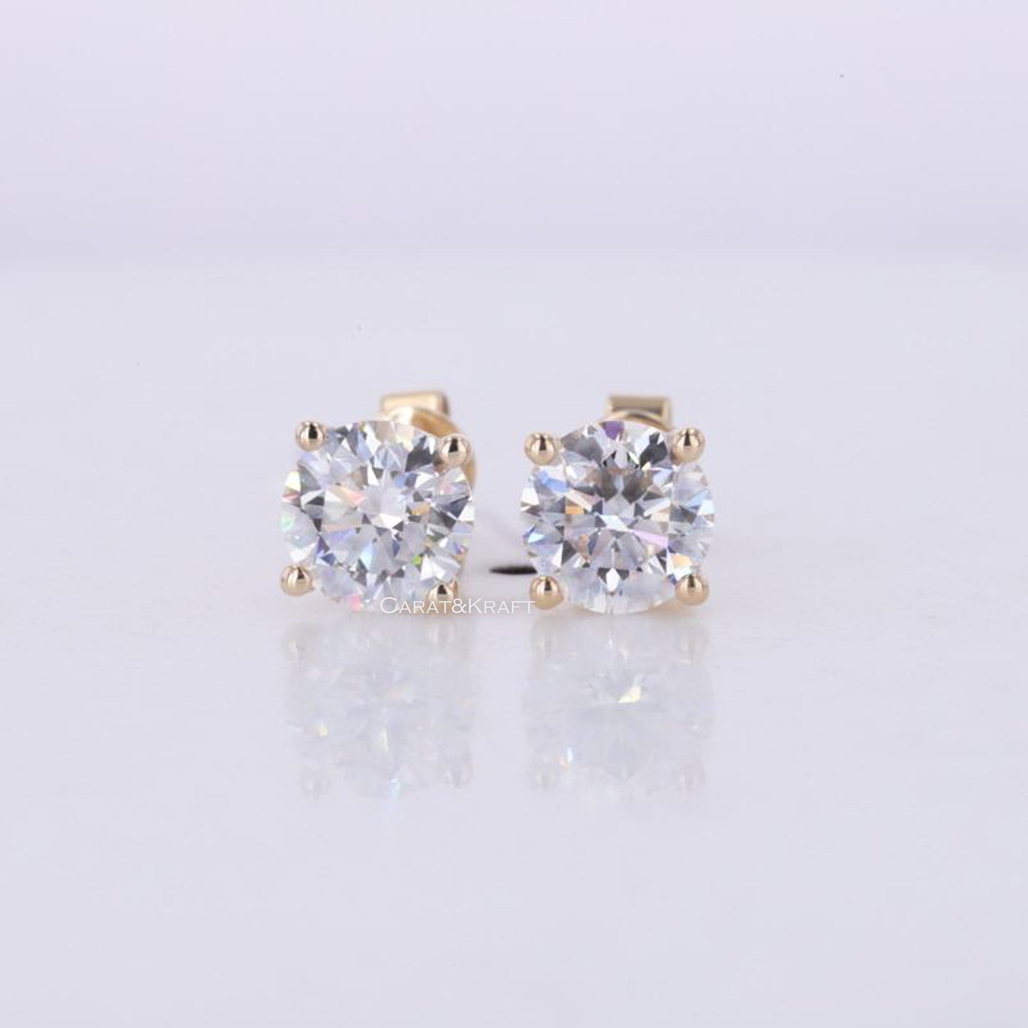 Classic Three Prong Martini Style Earrings, Round Colorless Moissanite Wedding Earrings, Moissanite Stud, Anniversary Gift for Her