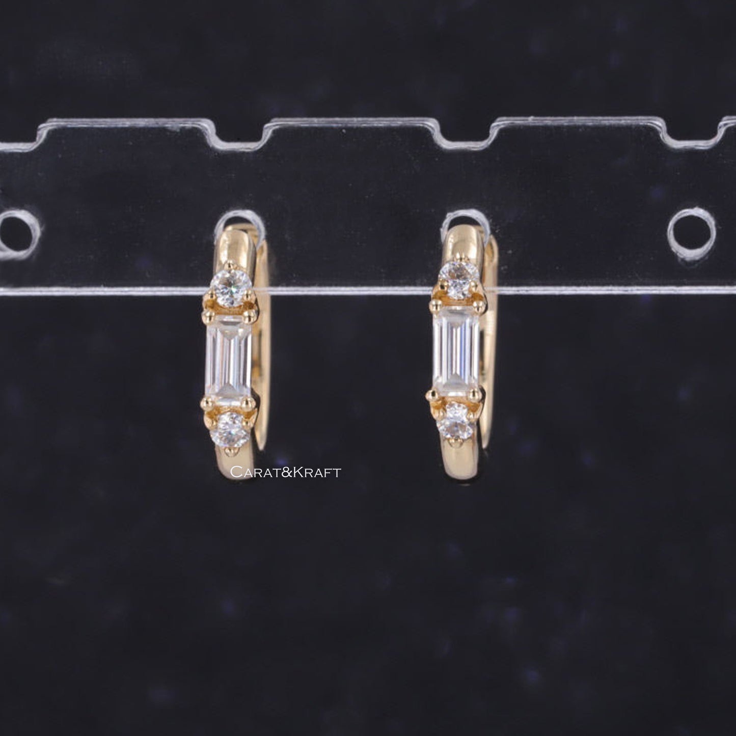 Baguette and Round Diamond Hoop Earrings for Women, Lab Grown Diamond Earrings, Anniversary Gifs for Her, Hoop Earrings for Mother and Wife