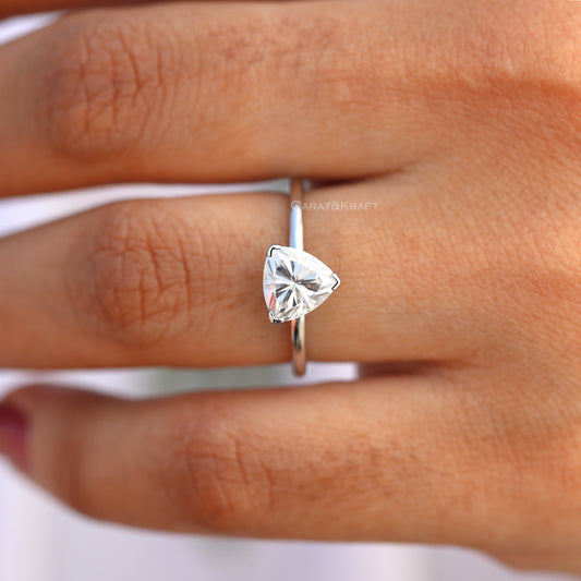 Trillion Cut Solitaire Moissanite Diamond Engagement Ring, view 2
