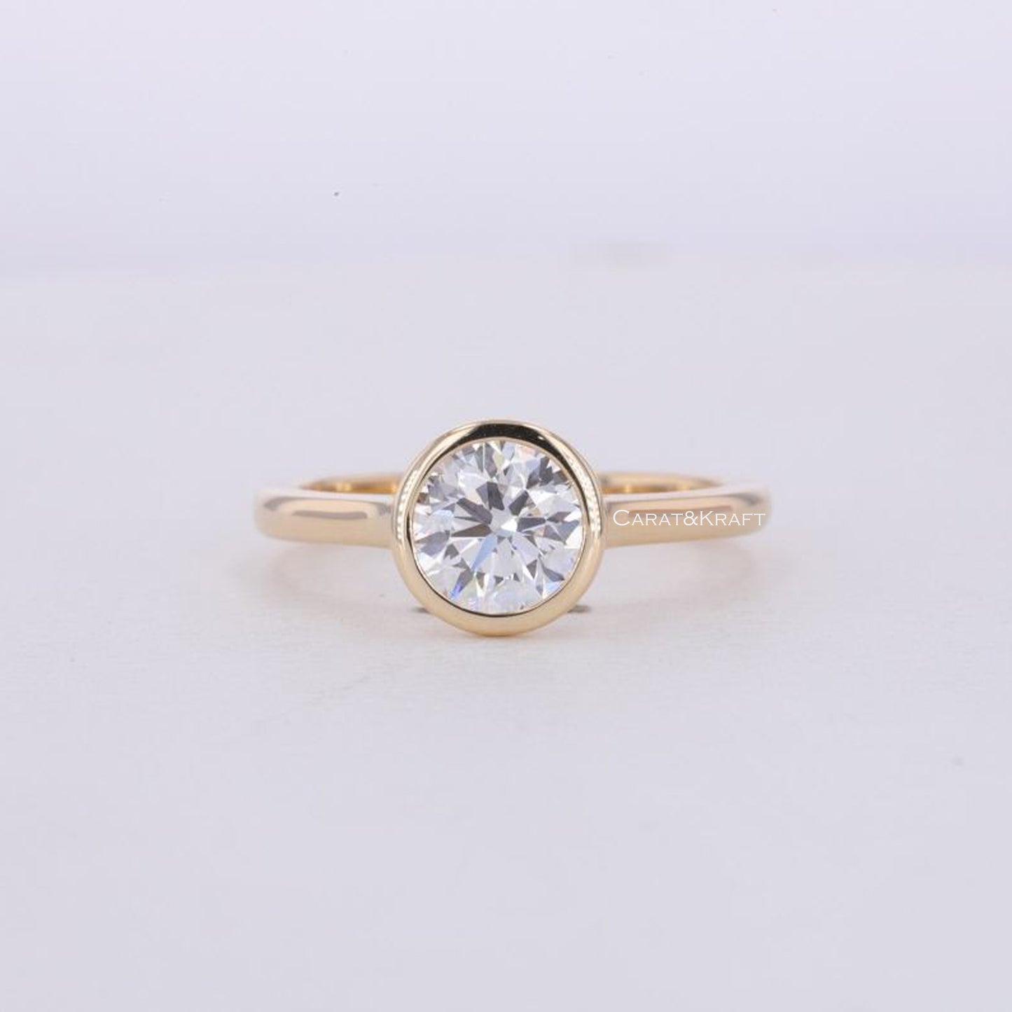 0.25 to 2.0 CT Round Lab Grown Diamond Solitaire Engagement Ring, Comfort Fit Bezel Set Ring