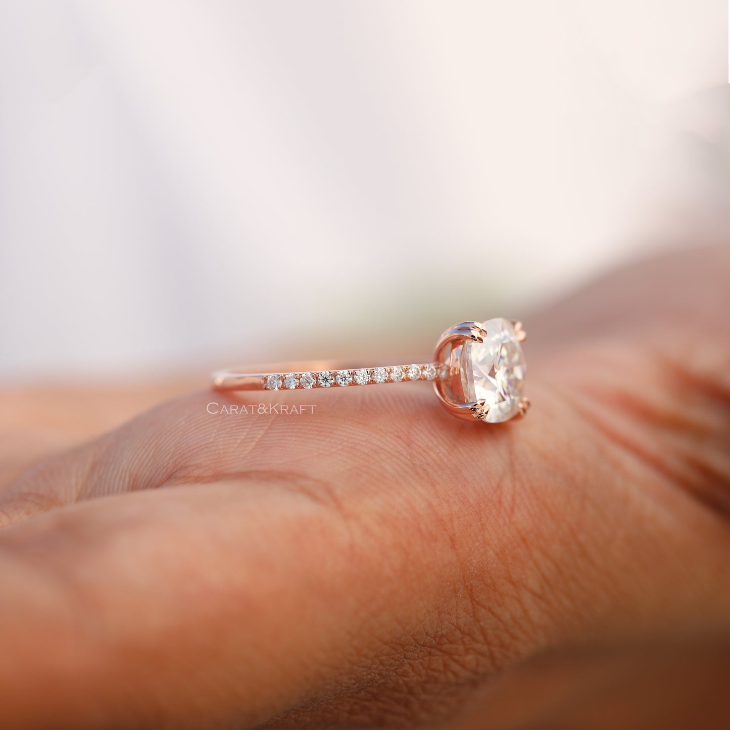 Cushion Colorless Moissanite Pave Engagement Ring