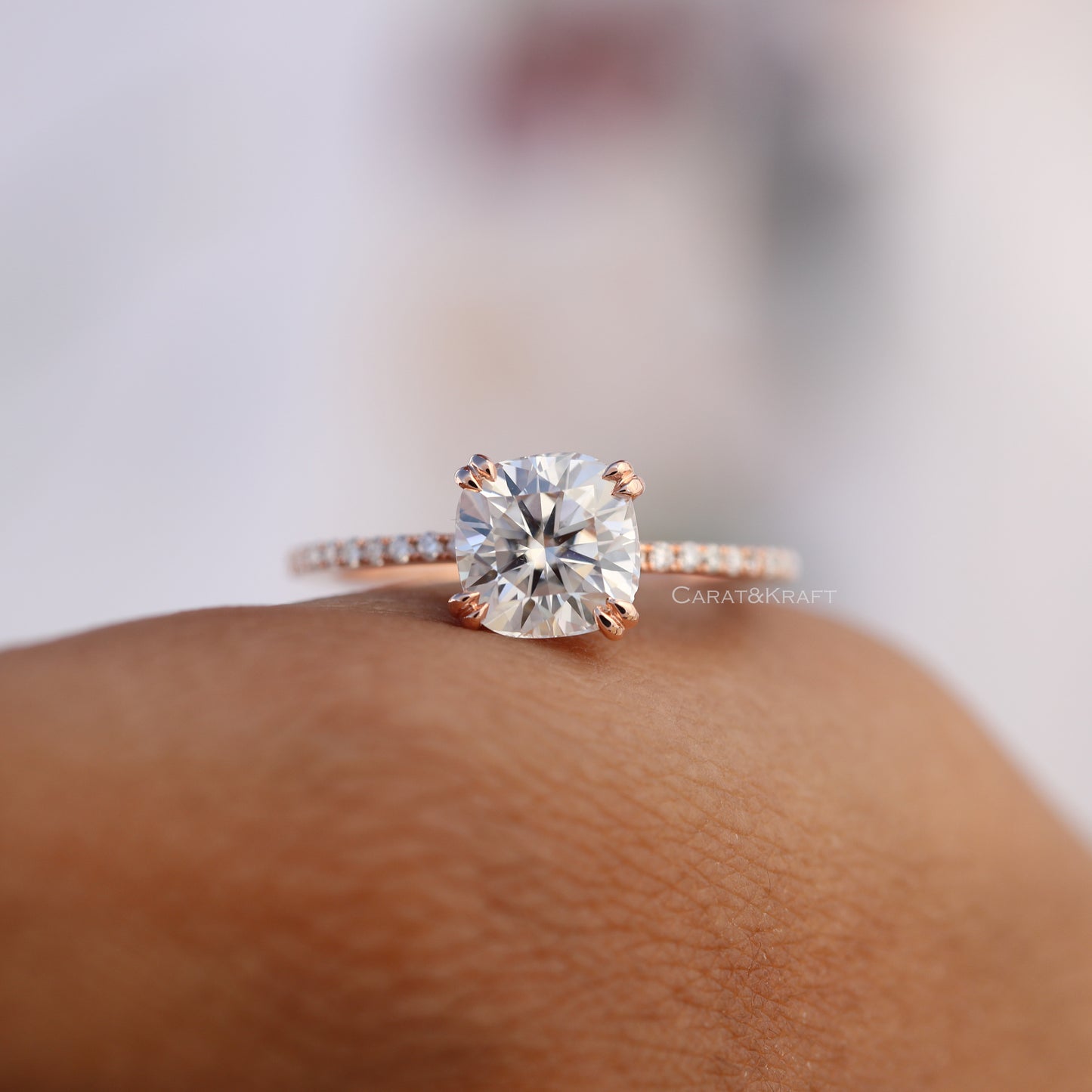 0.50 CT to 3.0 CT Cushion Cut Lab Grown Diamond Engagement Ring