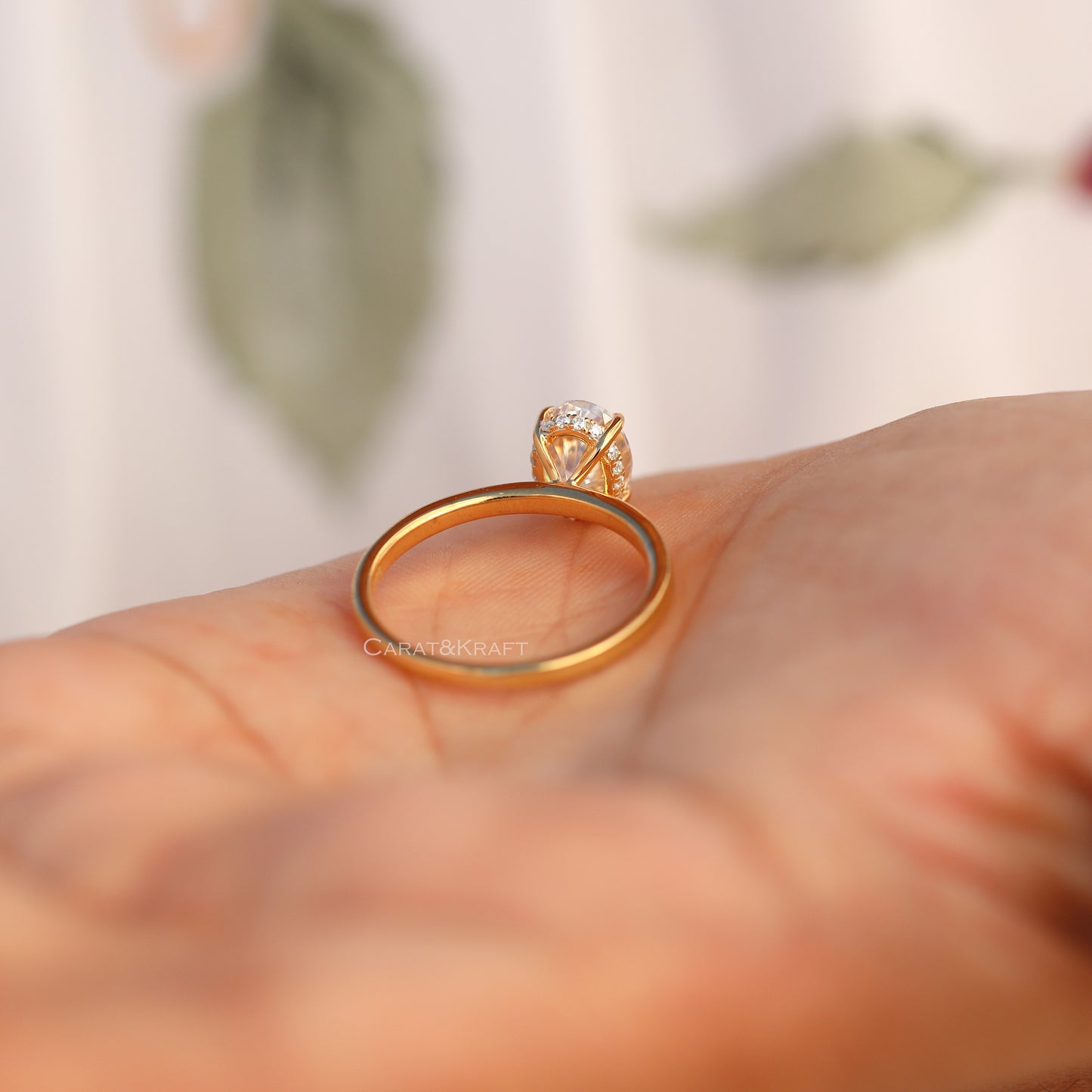14k Solid Gold 2.0CT Oval Cut Lab Grown Diamond Hidden Halo Ring
