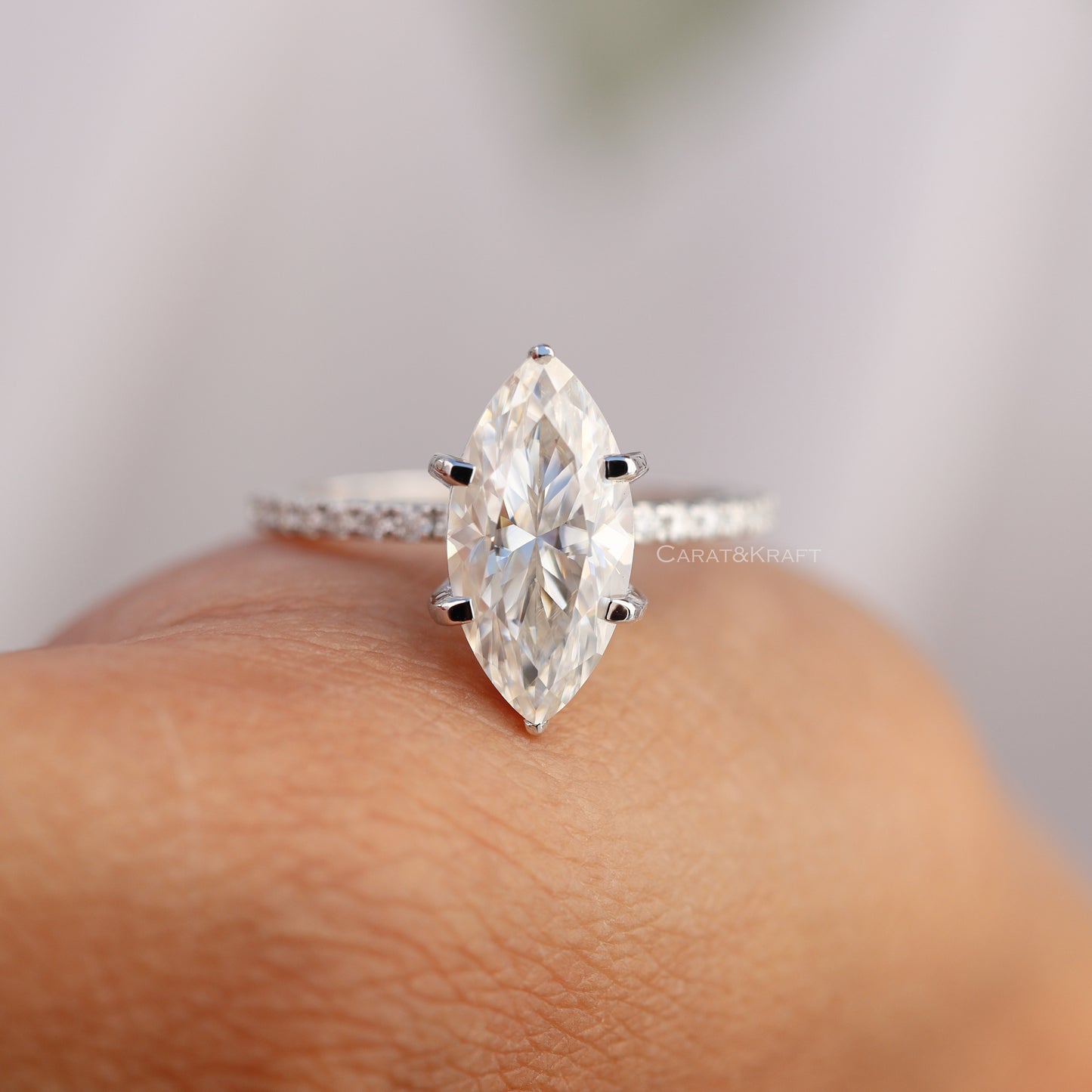 0.50 to 3.00CT Marquise Lab Grown Diamond Pave Engagement Ring