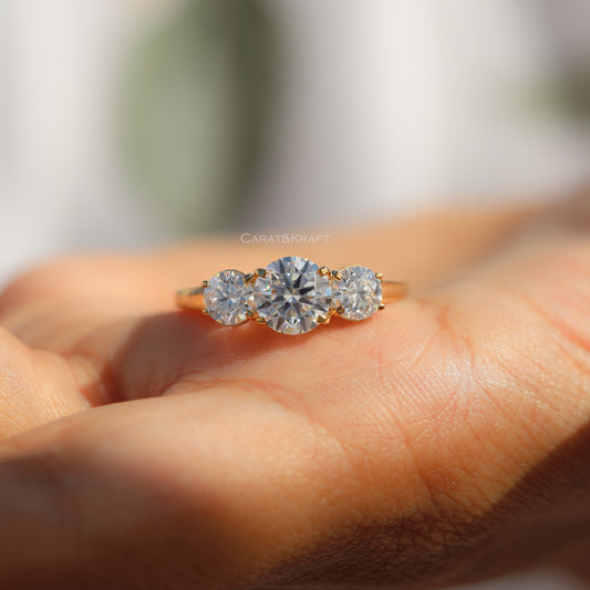 Round Three Stone Lab Created Diamond Wedding Ring, view 1