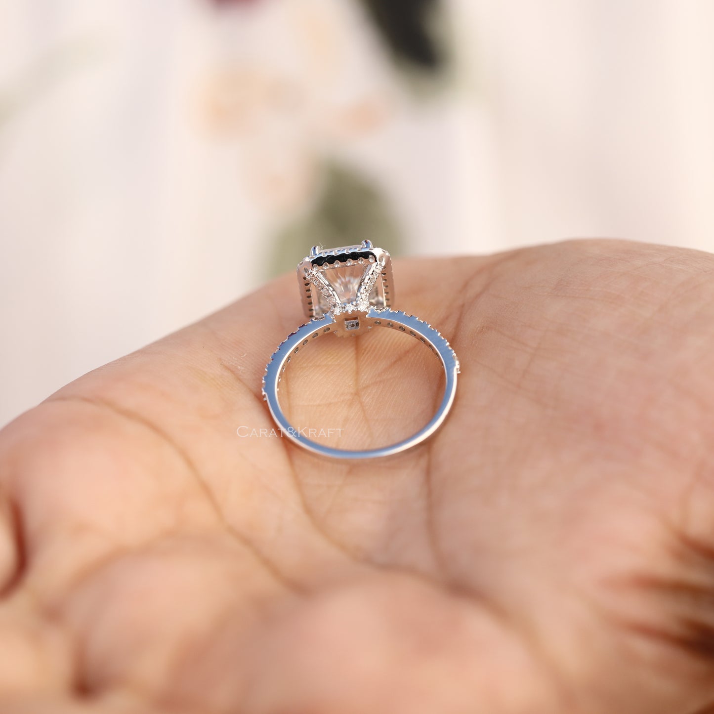 0.50 to 3.00CT Radiant Halo Lab Grown Diamond Pave Engagement Ring