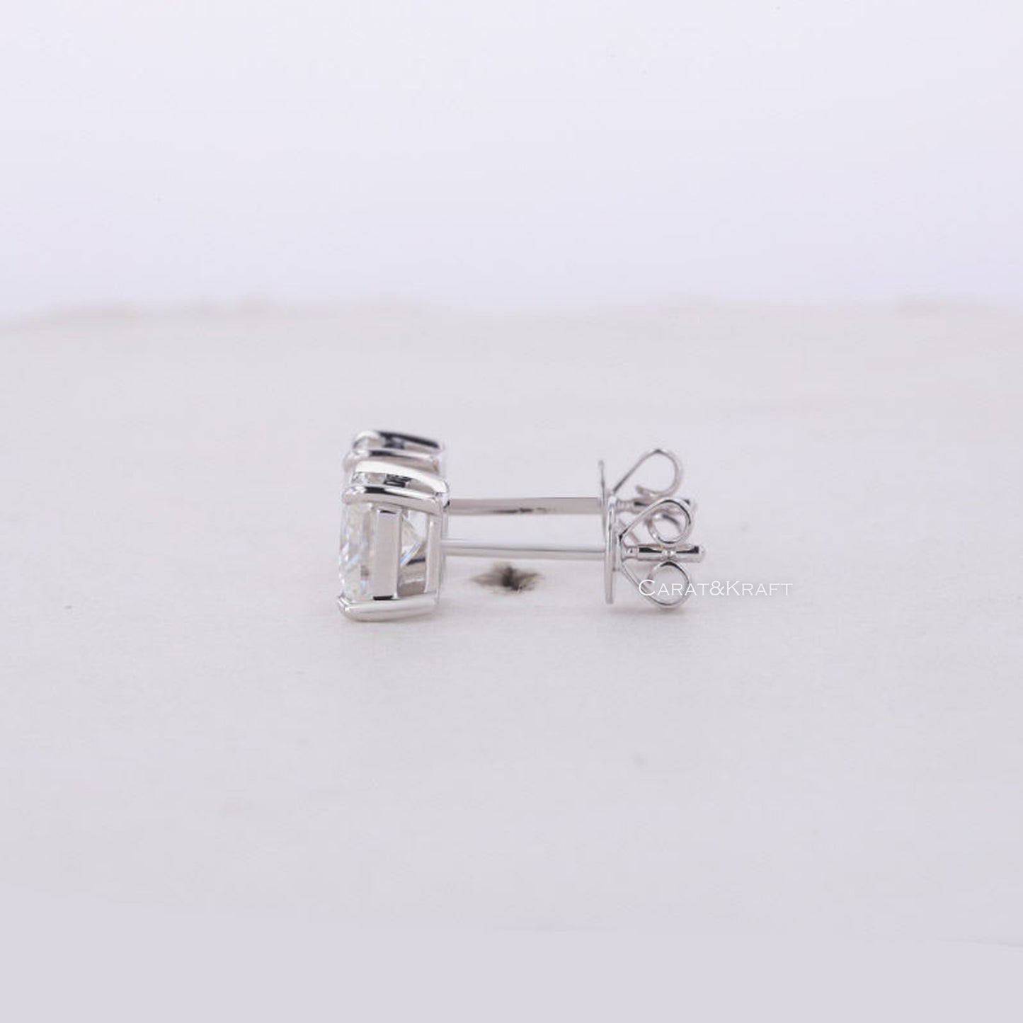 Princess-cut Created Diamond 14k Yellow / White / Rose Gold Stud Earrings Solitaire, Push-back