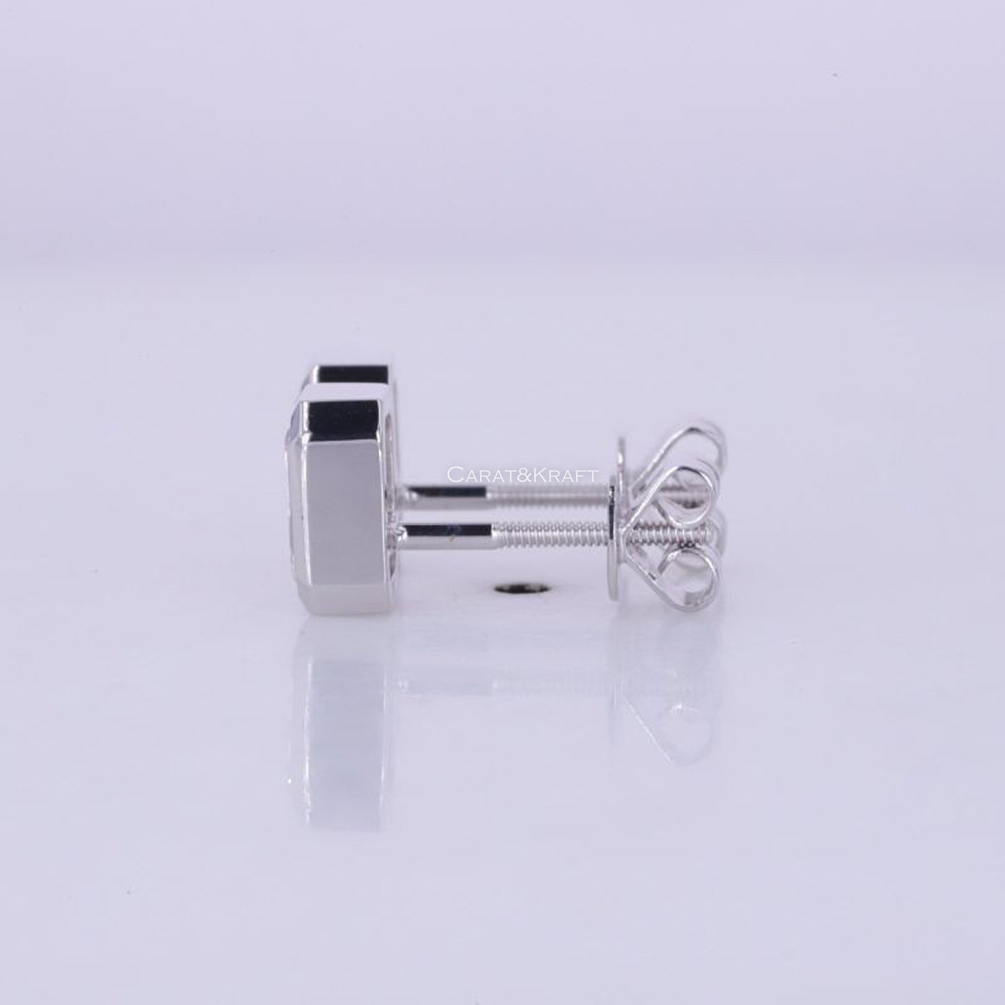 Emerald Cut Lab Grown Diamond Stud Earrings: Bezel Set, Screw Back