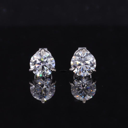 Round Cut Lab Grown Diamond Stud Earrings, view 2