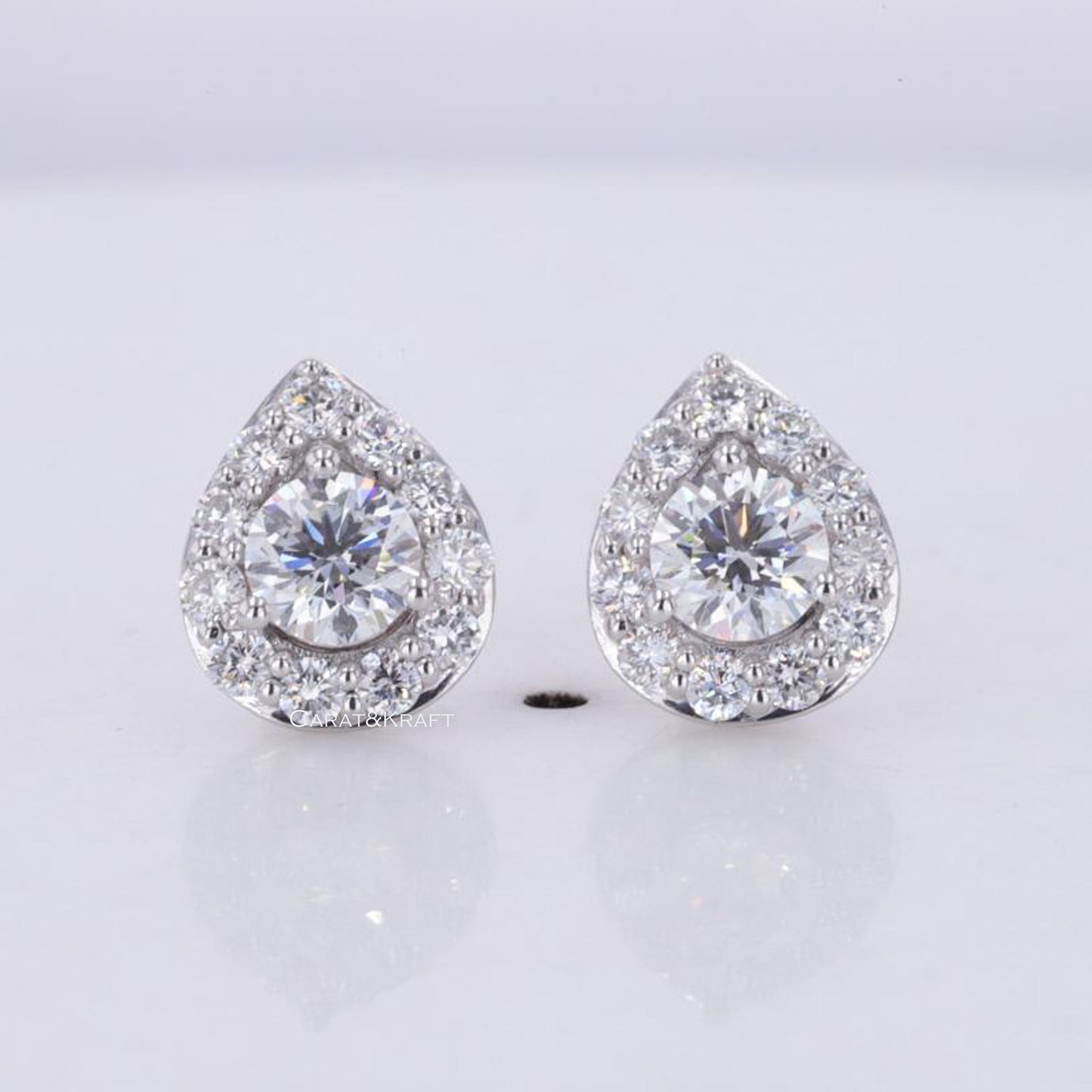 IGI Certified Lab Diamond Halo Stud Earrings: 14K Solid Gold Round Cut