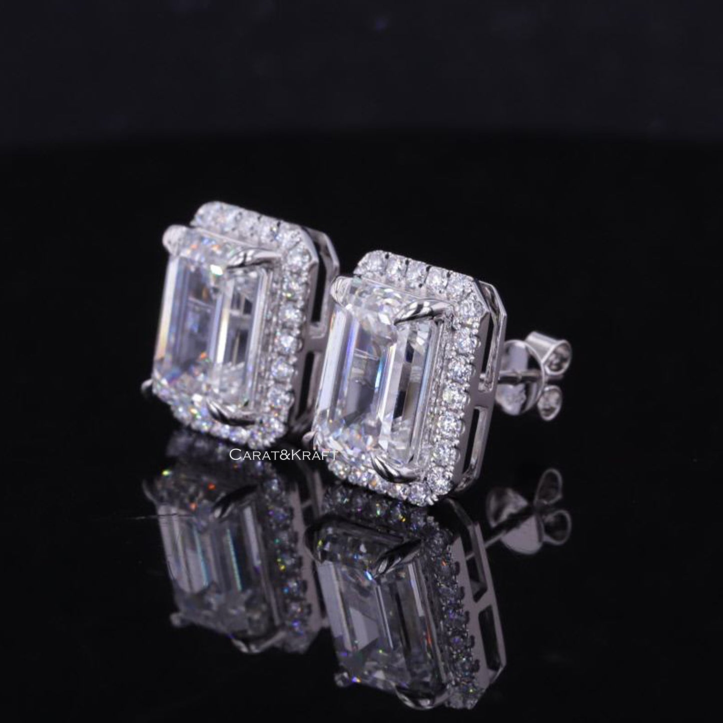 Emerald Halo Stud Earrings: 925 Sterling Silver