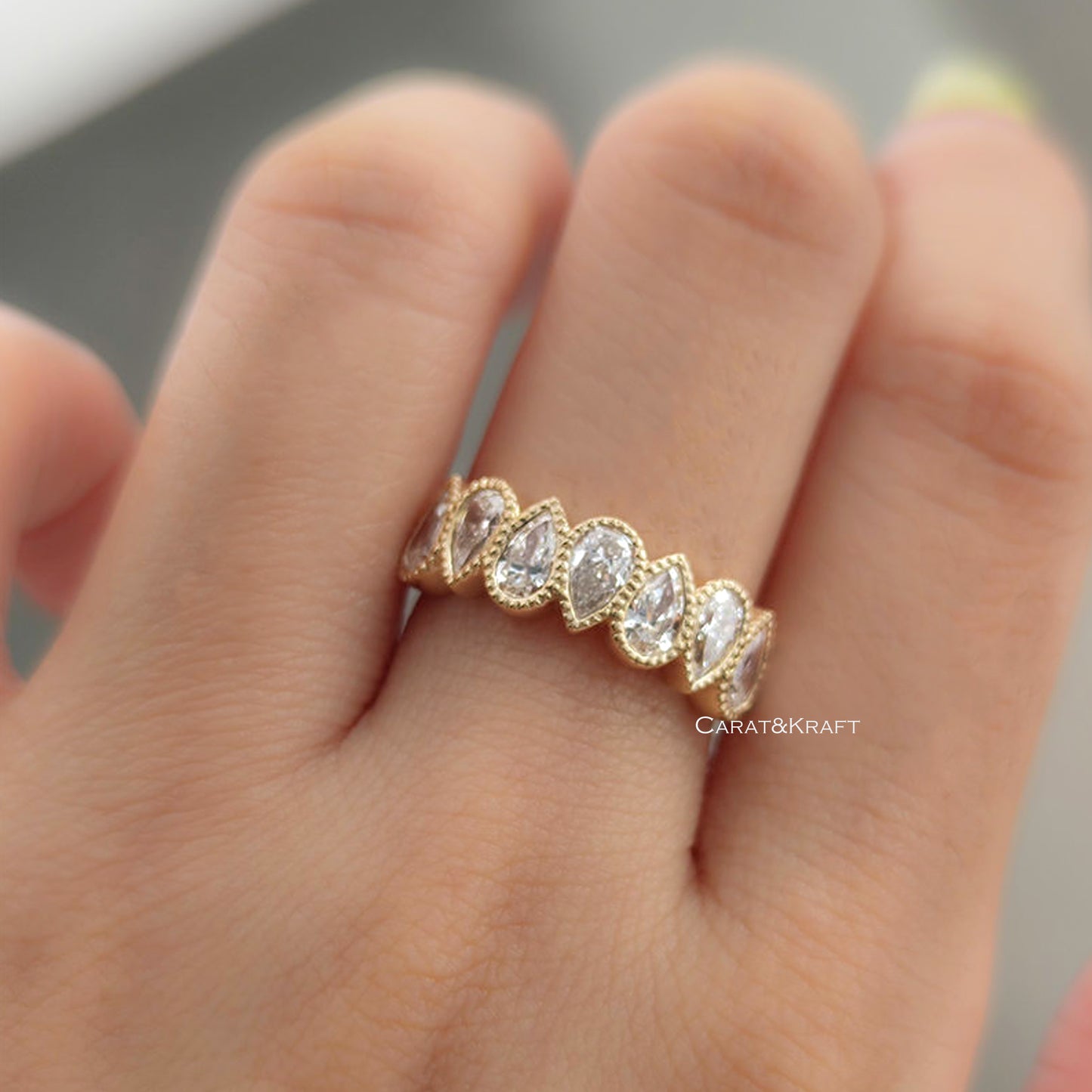 Lab-Grown Pear Diamond Eternity Ring • East to West Wedding Band for Her • Stackable Diamond Band • Anniversary or Promise Ring